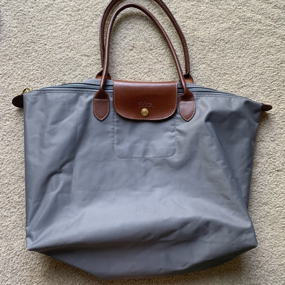 Longchamp Gray and Brown Tote Bag
